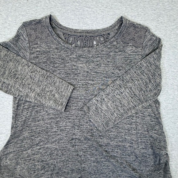 Style & Co. Tops - Style & Co Grey Space Dye Lace Crochet Trim 3/4‎ Sleeve Top Medium